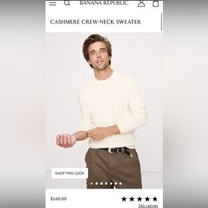 Banana Republic Men's Cream Cashmere Crewneck Sweater